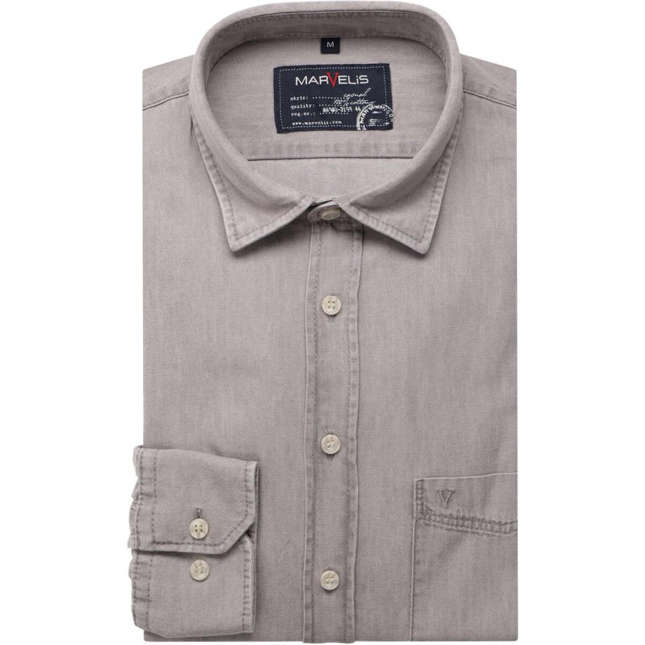 Marvelis Casual Overhemd lichtgrijs, Effen Grijs