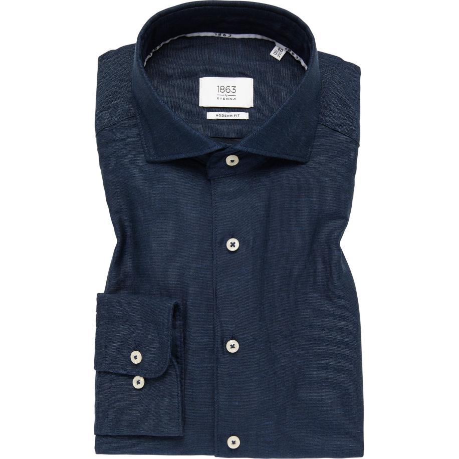 ETERNA 1863 Linnen Overhemd marine, Effen Blauw