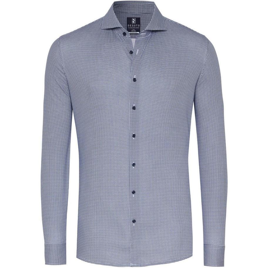 Desoto Essential Overhemd Hai Piqué Pied De Poule Blauw Blauw