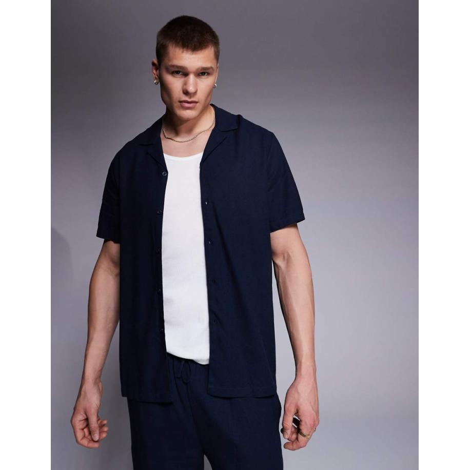 South Beach - Strandoverhemd met korte mouwen in leisteenblauw Blauw