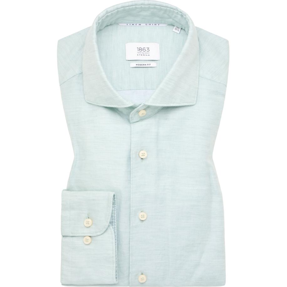 ETERNA 1863 Linnen Overhemd lichtgroen, Effen Groen