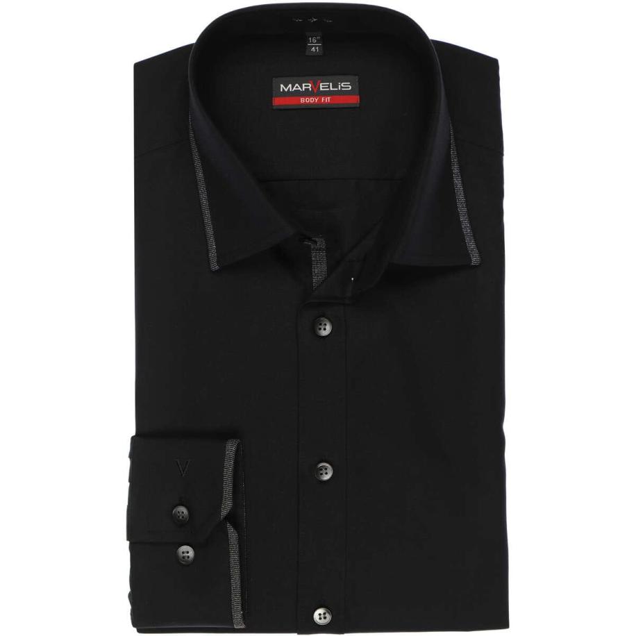 Marvelis Overhemd zwart, Effen Zwart