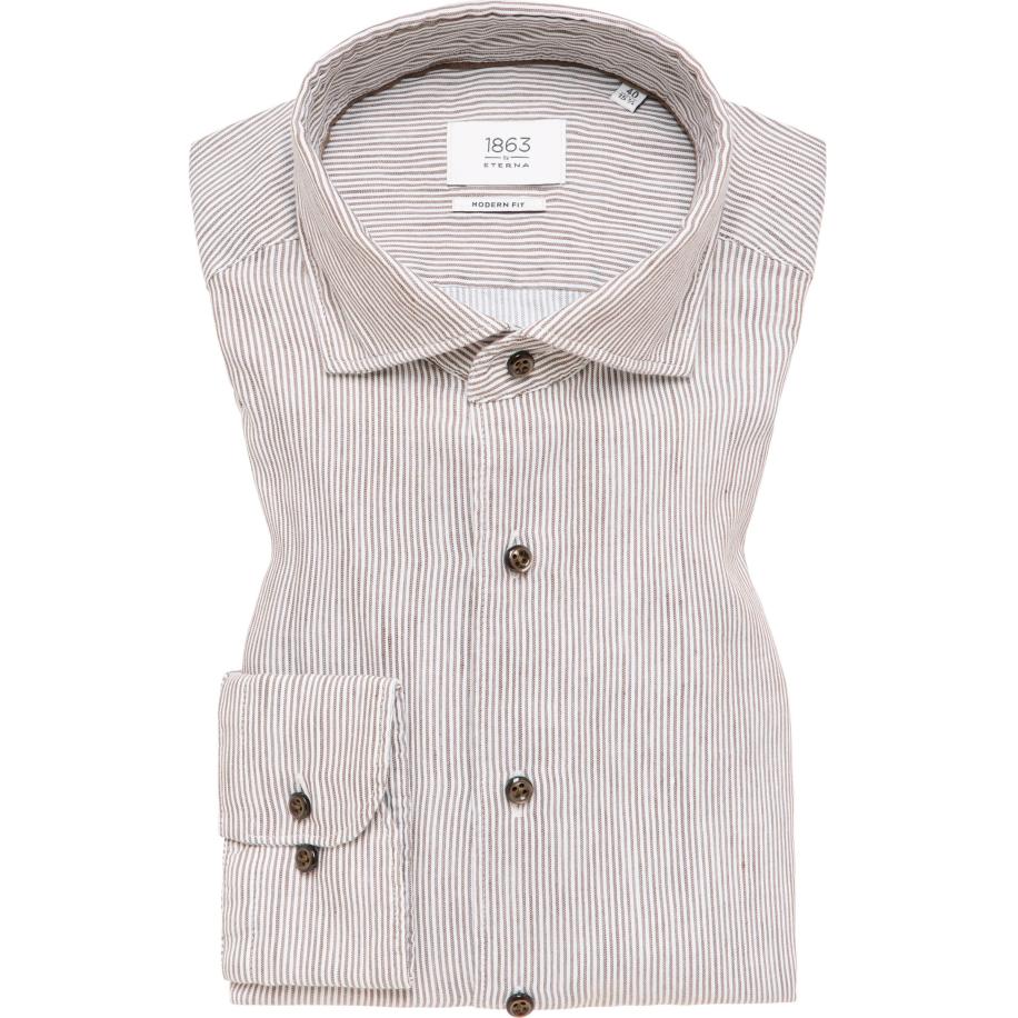 ETERNA 1863 Linnen Overhemd kaki, Gestreept Bruin