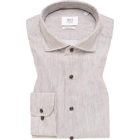 ETERNA 1863 Linnen Overhemd kaki, Gestreept