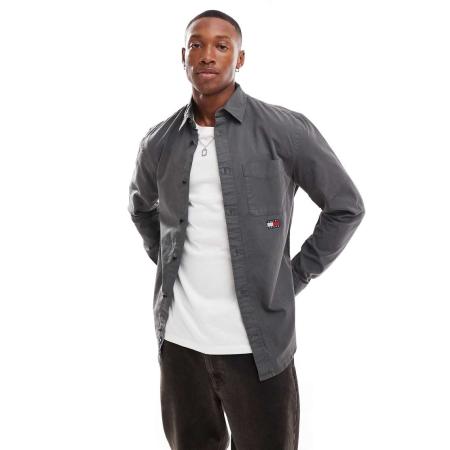 Tommy Jeans - Overhemd met normale pasvorm van keperstof in zwart met wassing