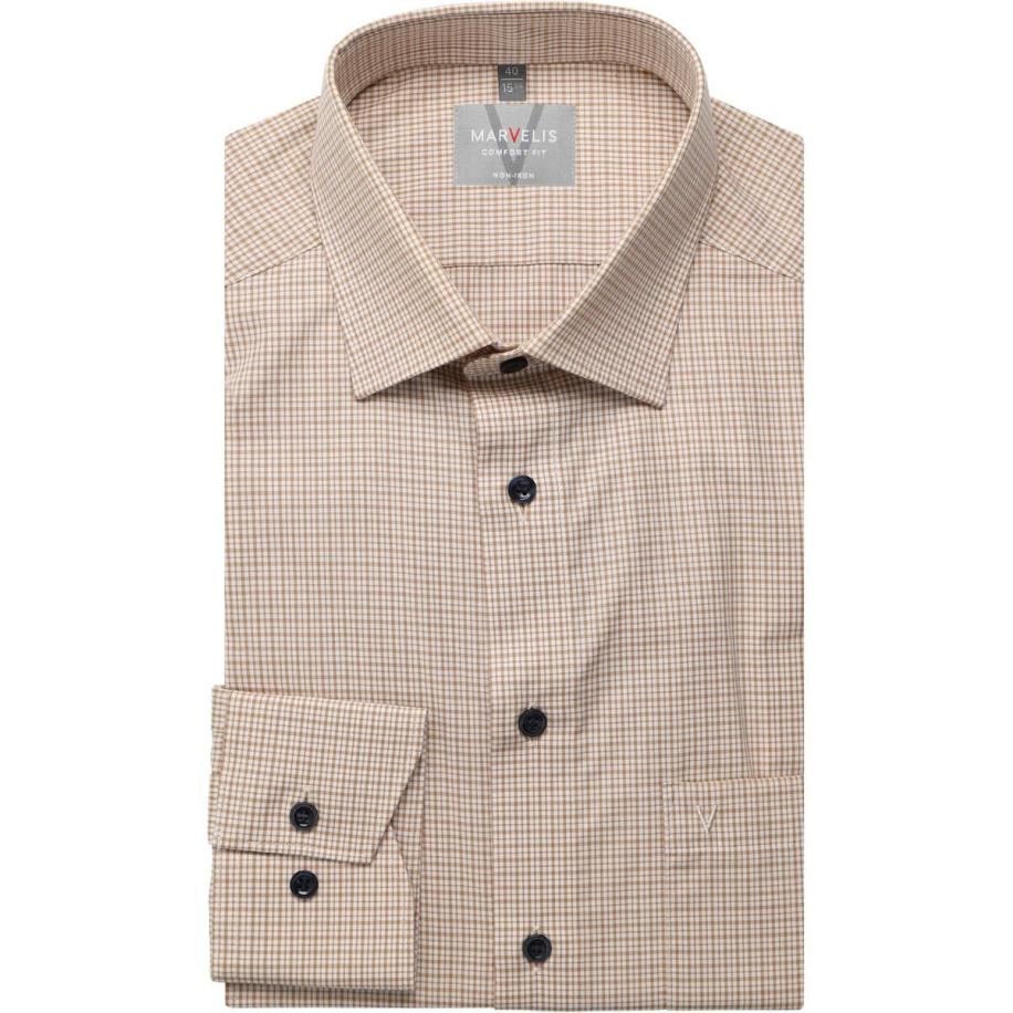Marvelis Overhemd beige, Ruit Bruin