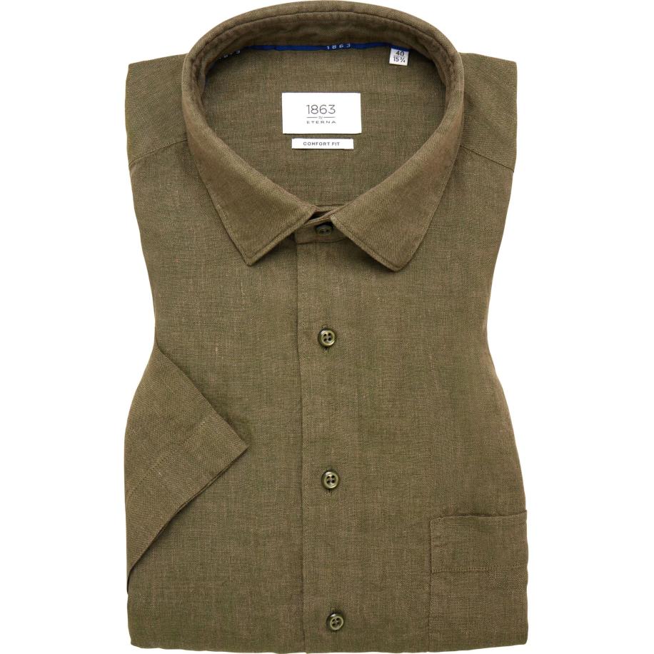 ETERNA 1863 Linnen Overhemd kaki, Effen Bruin