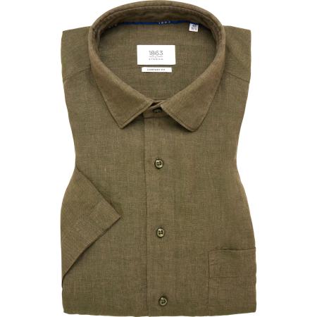 ETERNA 1863 Linnen Overhemd kaki, Effen