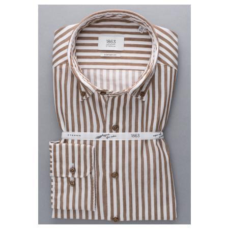 ETERNA 1863 Linnen Overhemd donkerbruin, Gestreept