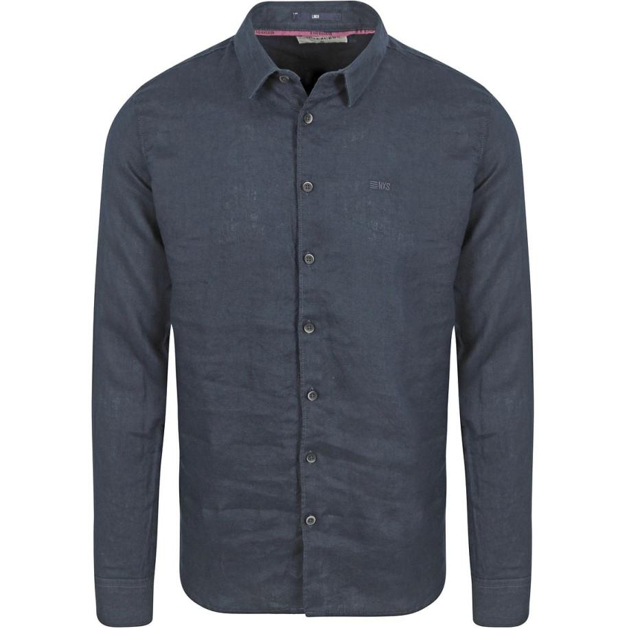 No Excess Overhemd Linnen Navy Blauw
