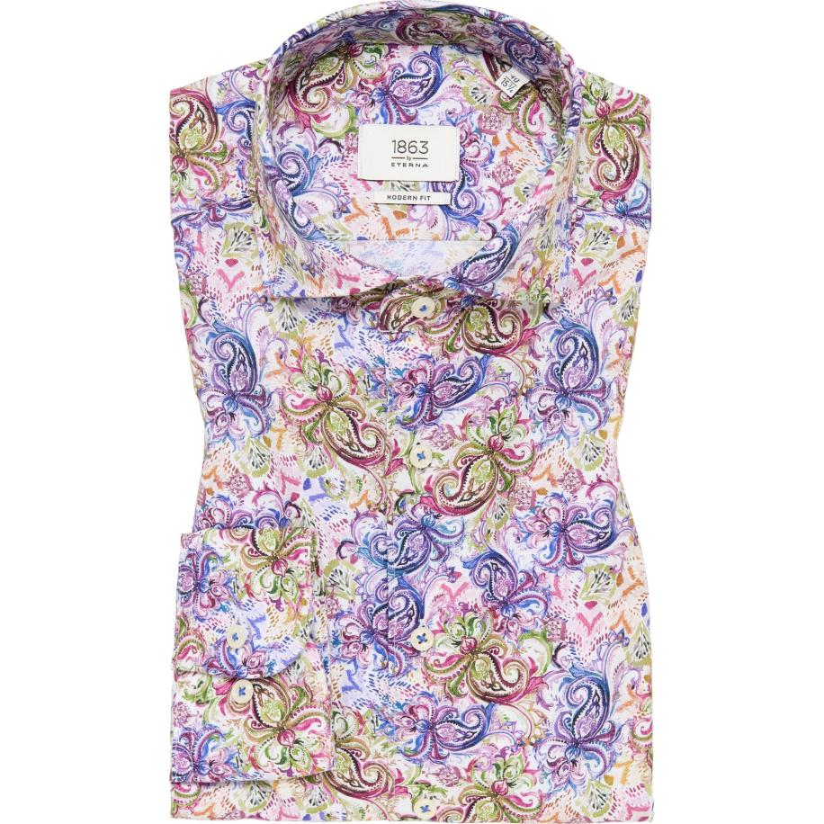 ETERNA 1863 Linnen Overhemd violet/blauw, Bedrukt Multicolor
