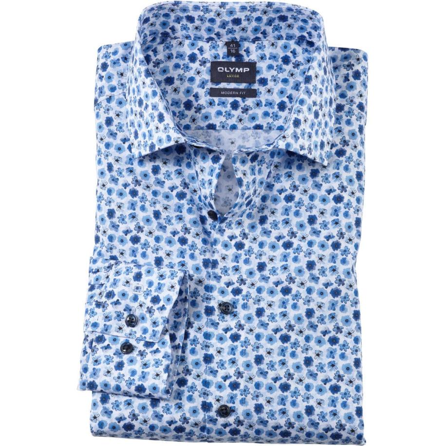 OLYMP Luxor Overhemd blauw, Bedrukt Blauw