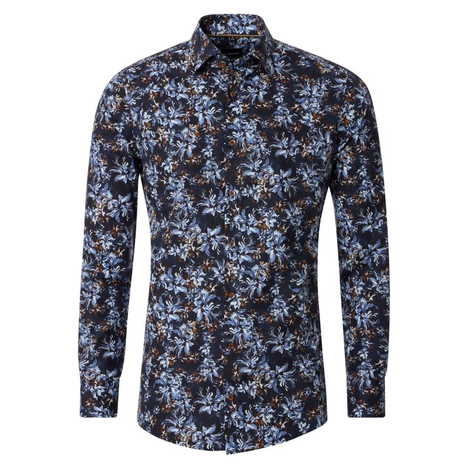 Venti Overhemd blauw, Bedrukt Blauw