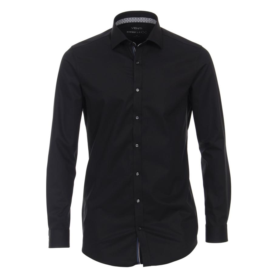 Venti Hyperflex Overhemd zwart, Faux-uni Zwart