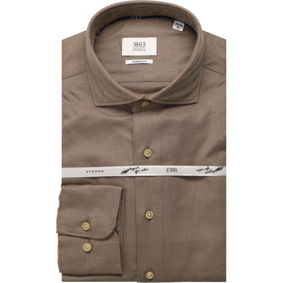 ETERNA 1863 Flanellen Overhemd beige-bruin, Effen Bruin