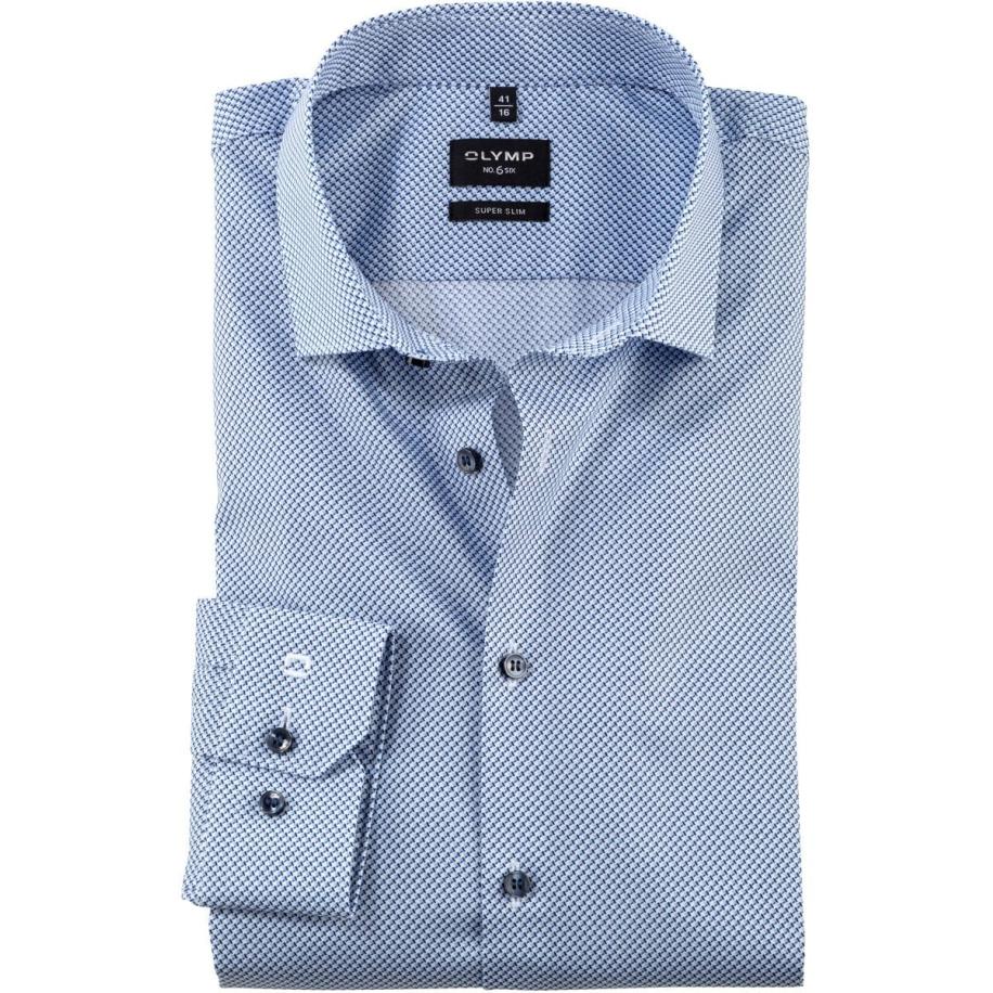 OLYMP No. Six Overhemd blauw, Bedrukt Blauw