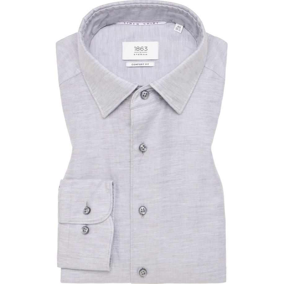 ETERNA 1863 Linnen Overhemd grijs, Effen Grijs