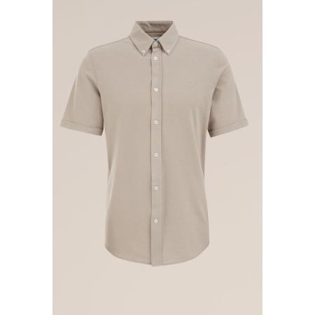 Fundamentals heren piquejersey overhemd met stretch - Slim Fit - Lichtbruin - Katoen - Maat: XL