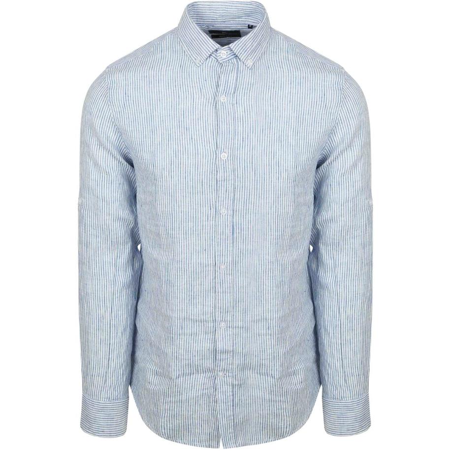 Steppin' Out Overhemd Linnen Streep Lichtblauw Blauw