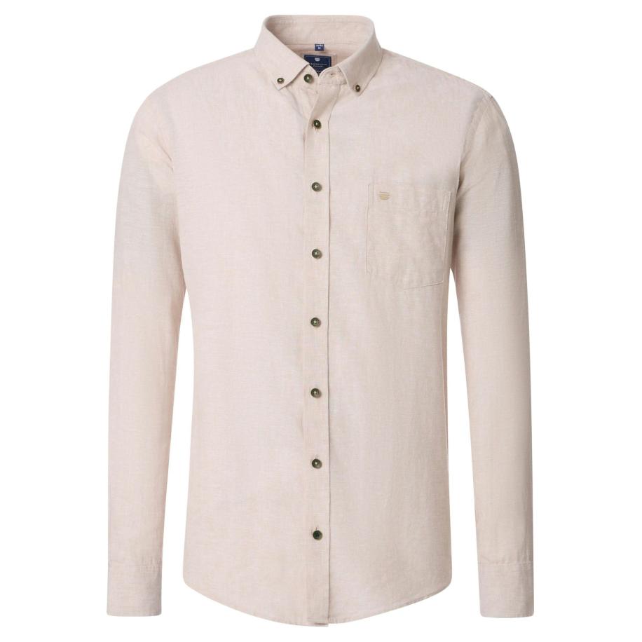 Redmond Casual Linnen Overhemd beige, Effen Bruin