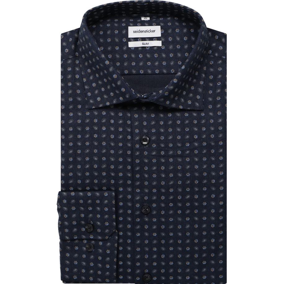Seidensticker Flanellen Overhemd donkerblauw, Bedrukt Blauw