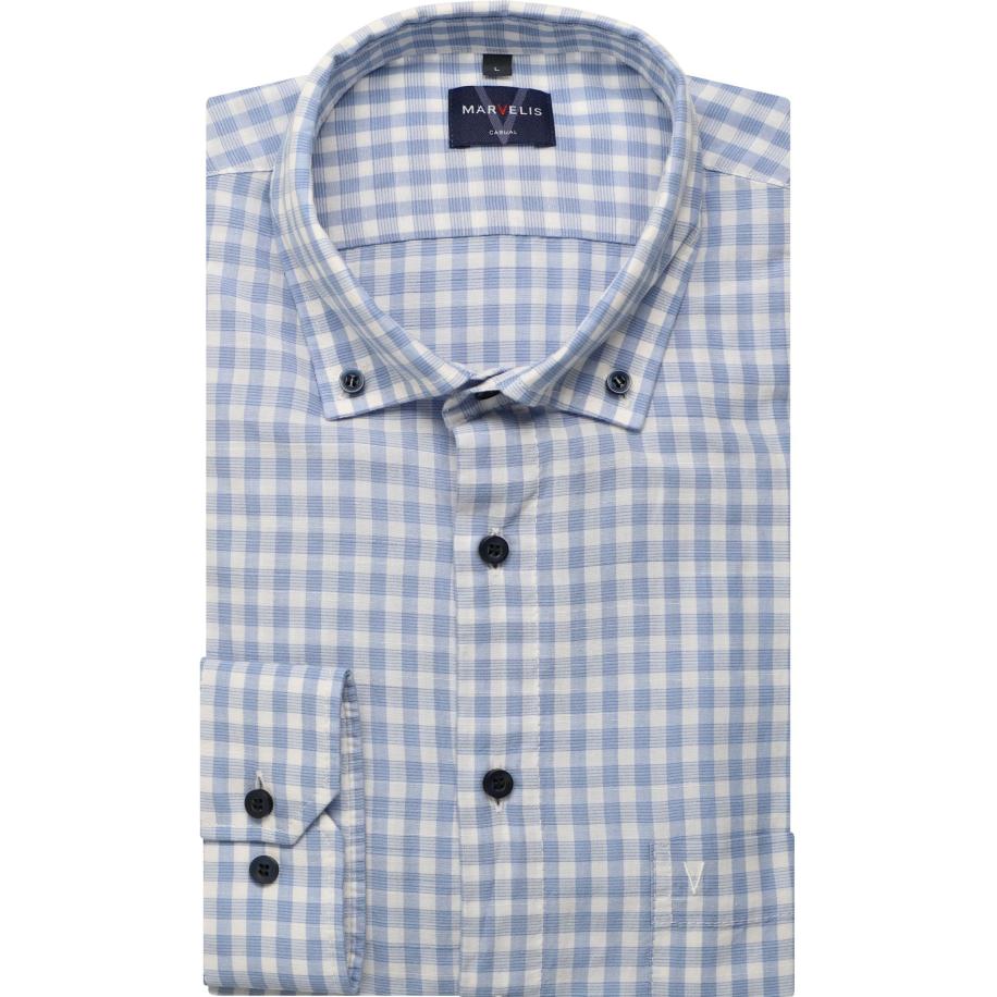 Marvelis Casual Overhemd blauw, Ruit Blauw