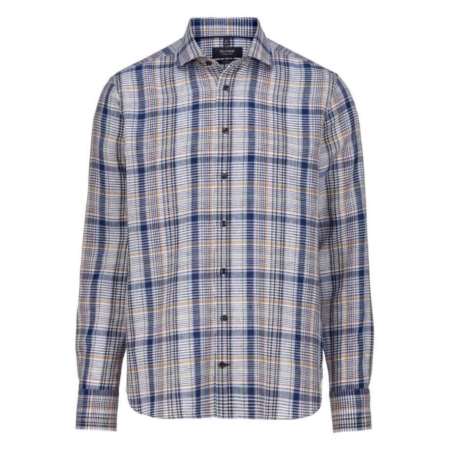OLYMP SIGNATURE Soft Business Linnen Overhemd blauw, Ruit Blauw