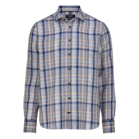 OLYMP SIGNATURE Soft Business Linnen Overhemd blauw, Ruit