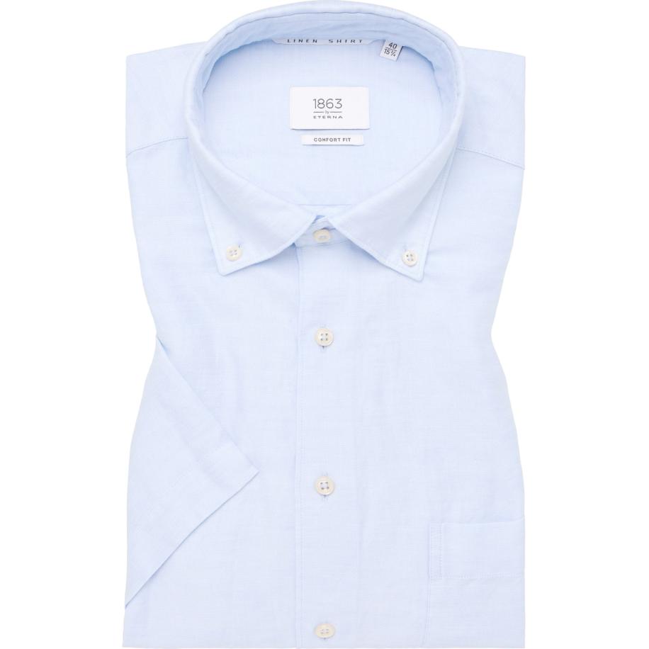 ETERNA 1863 Linnen Overhemd hemelsblauw, Effen Blauw