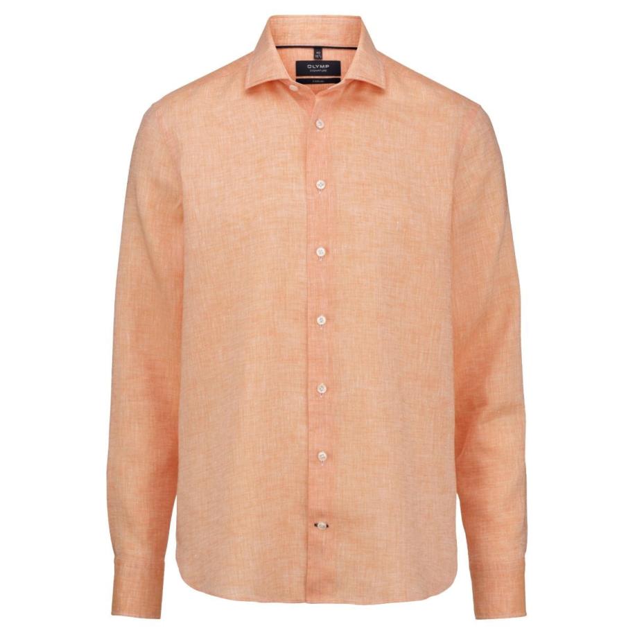 OLYMP SIGNATURE Soft Business Linnen Overhemd lichtoranje, Faux-uni Oranje