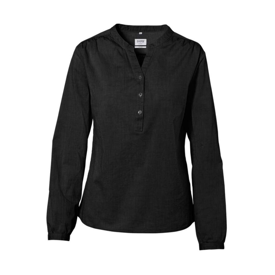 HAKRO Dames Overhemd zwart, Effen Zwart