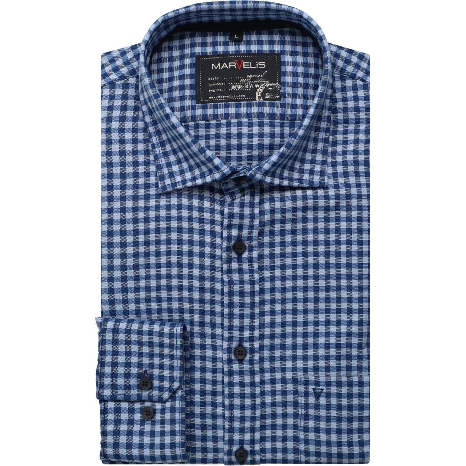 Marvelis Casual Overhemd blauw, Ruit Blauw