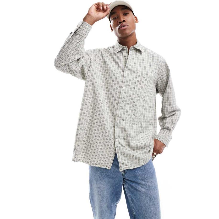 Jack & Jones - Oversized overhemd van katoen in beige-Neutraal Multicolor