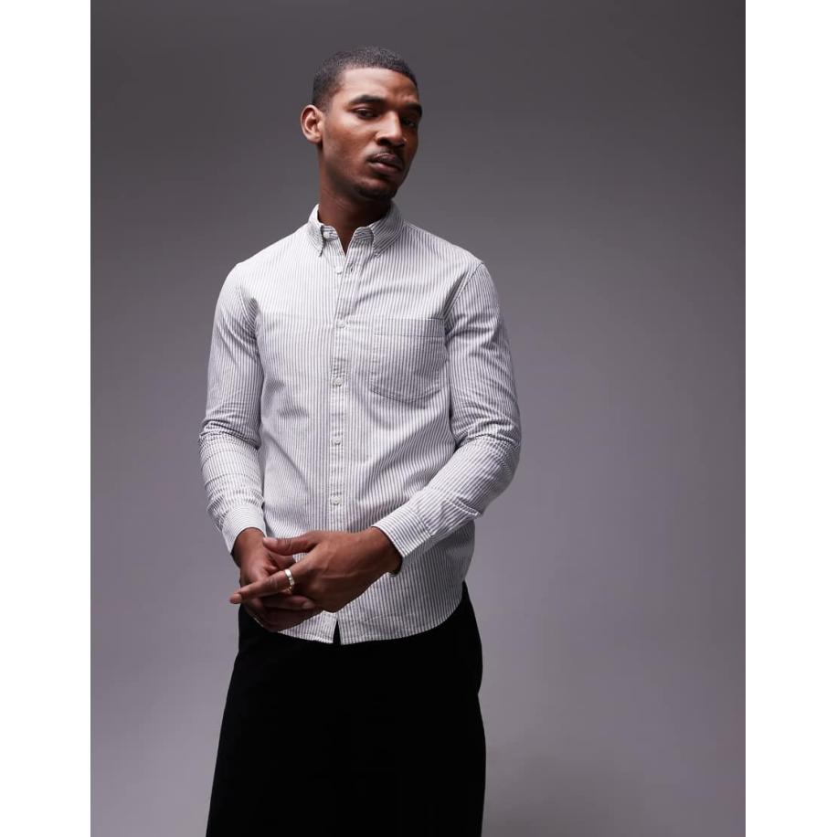 ARKET - Gestreept Oxford overhemd in grijs Grijs