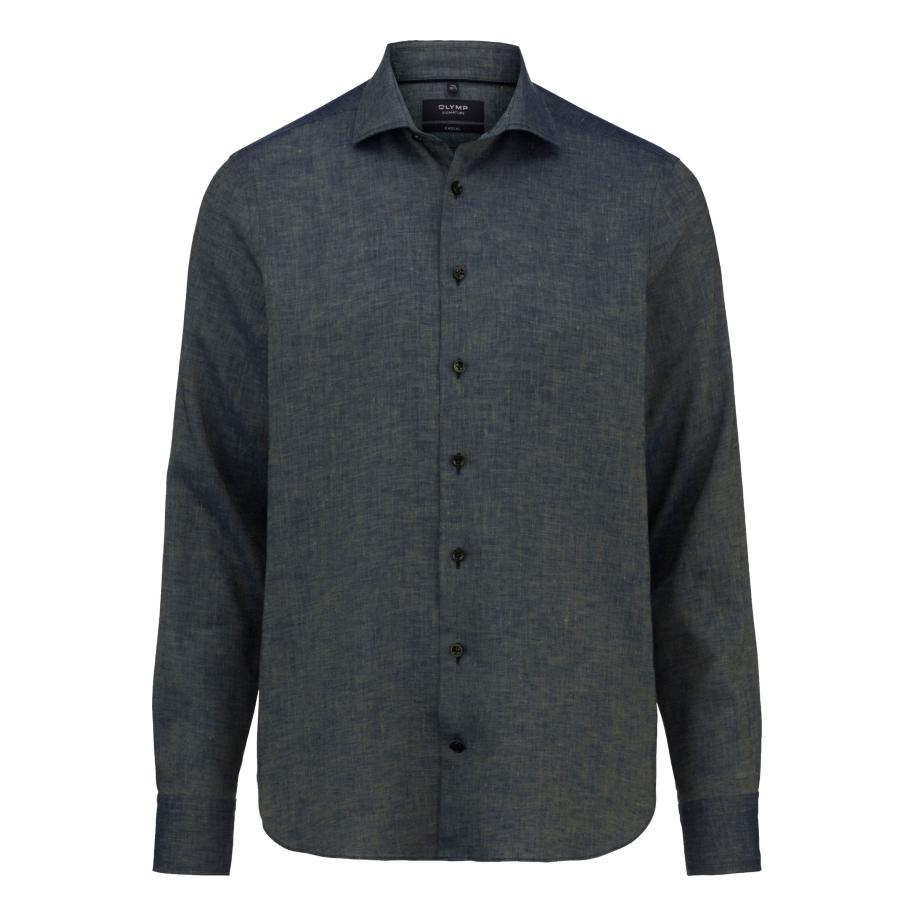 OLYMP SIGNATURE Soft Business Linnen Overhemd grijs-groen, Faux-uni Groen