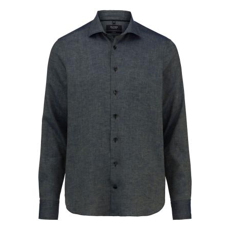 OLYMP SIGNATURE Soft Business Linnen Overhemd grijs-groen, Faux-uni