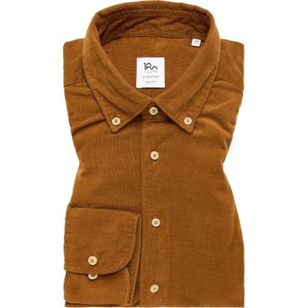 ETERNA 1863 ribfluwelen overhemd beige-bruin, Effen