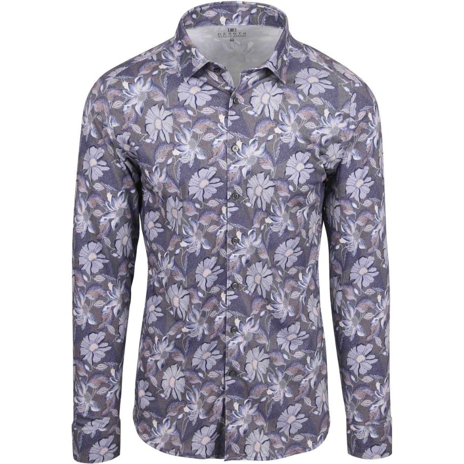 Desoto Overhemd Timeless Elegance Bloem Blauw Blauw