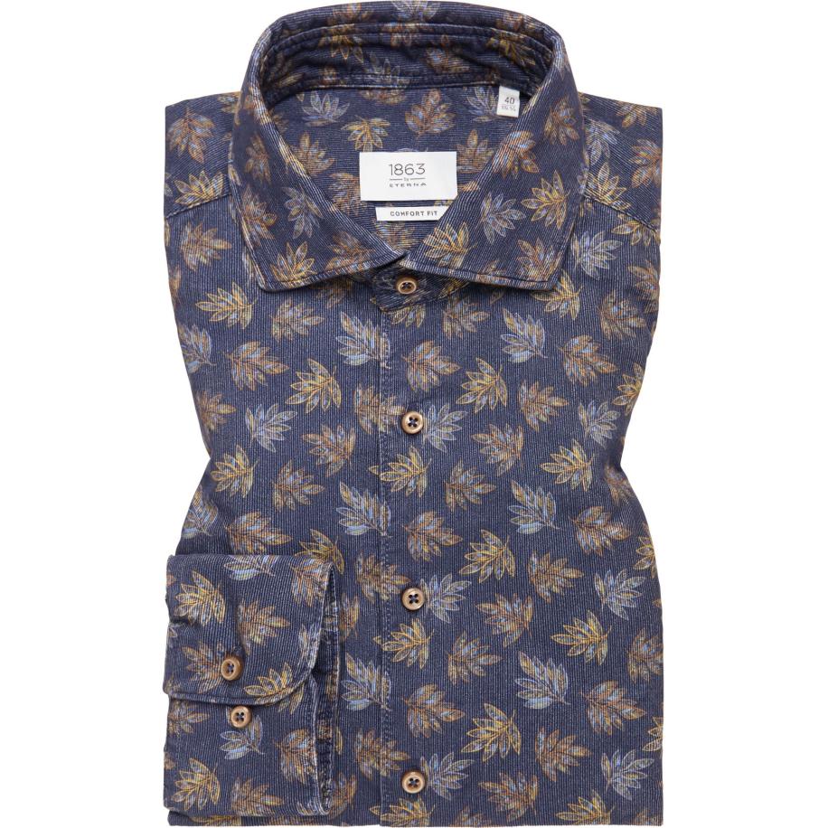 ETERNA 1863 ribfluwelen overhemd marine, Bedrukt Blauw