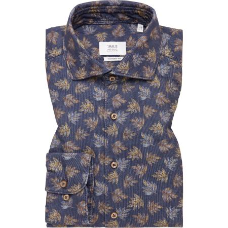 ETERNA 1863 ribfluwelen overhemd marine, Bedrukt
