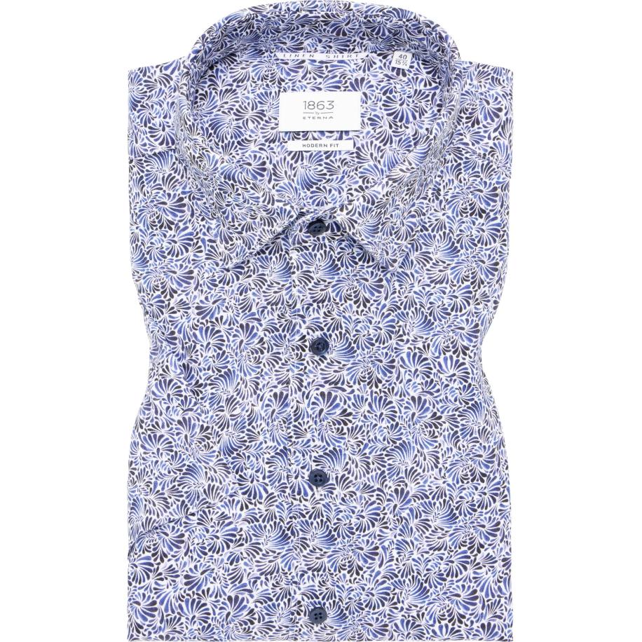 ETERNA 1863 Linnen Overhemd marine, Bedrukt Multicolor