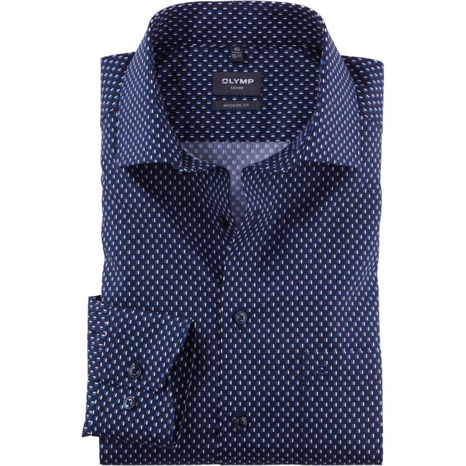 OLYMP Luxor Overhemd koninklijk, Bedrukt Blauw