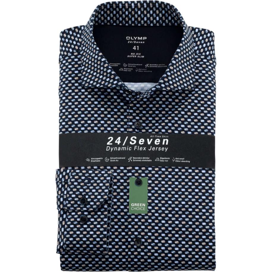 OLYMP No. Six 24/Seven Overhemd Marine, Motief Blauw