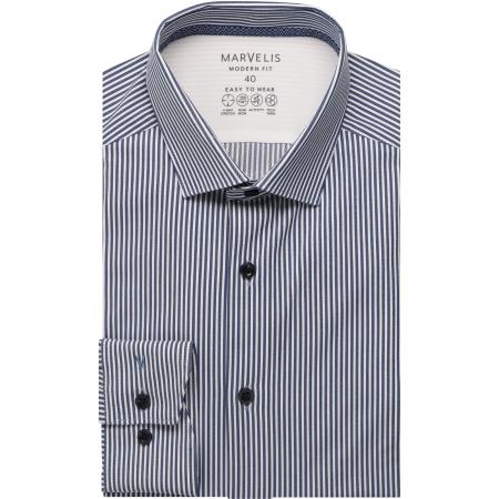 Marvelis Performance Overhemd marine, Gestreept
