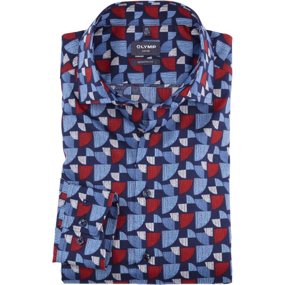 OLYMP Luxor Overhemd blauw/rood, Motief Multicolor