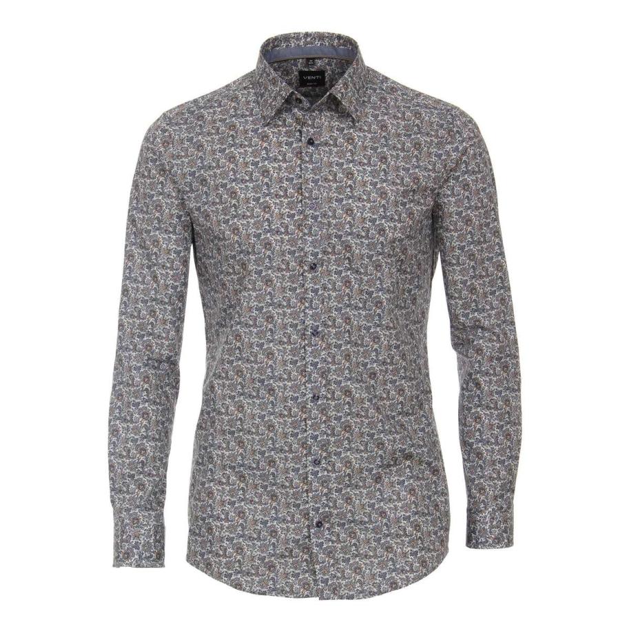 Venti Overhemd blauw, Bedrukt Blauw