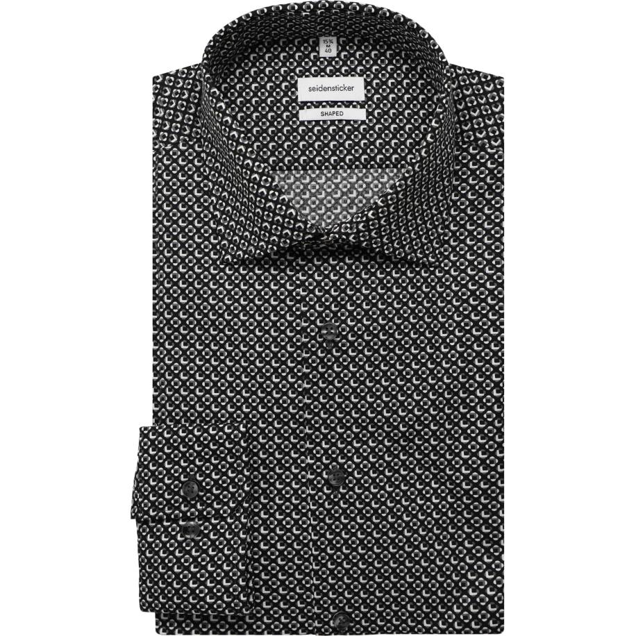 Seidensticker Overhemd zwart, Bedrukt Zwart