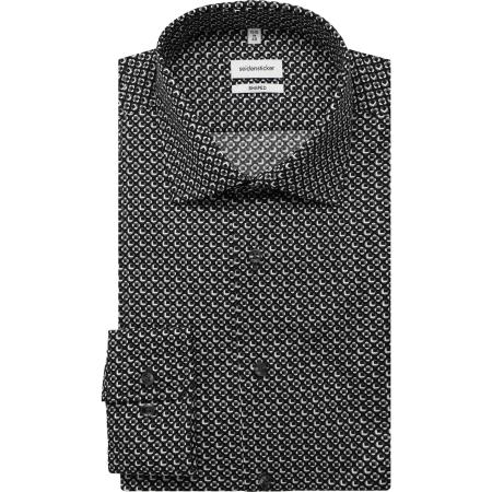 Seidensticker Overhemd zwart, Bedrukt