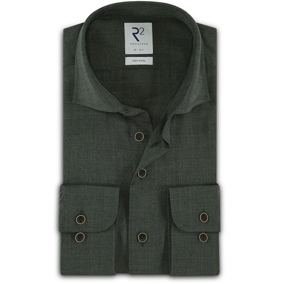 R2 Overhemd Wol Donkergroen Groen