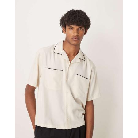 Abercrombie & Fitch - Bowlingoverhemd met contrasterende naden in crème-Neutraal